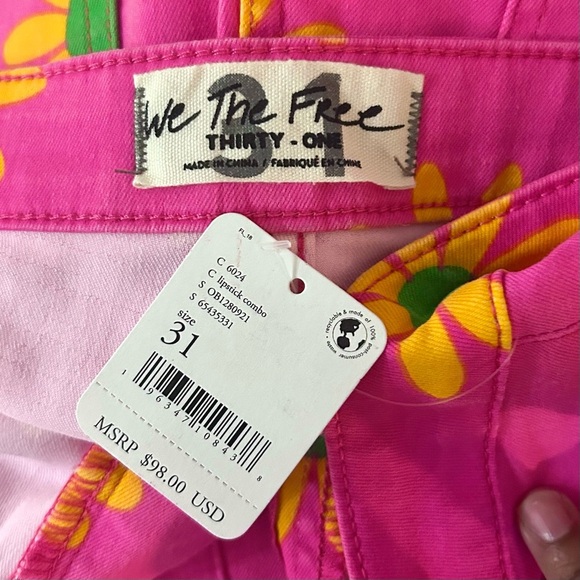 We The Free Youthquake Crop Flare Jeans Sz 31 Floral Print Pink Retro Pants - Picture 11 of 12